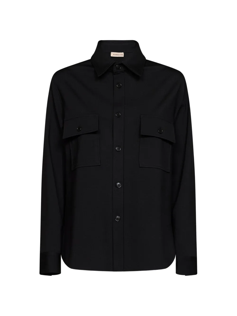 Blanca Vita patch-pocket curved-hem shirt Zwart