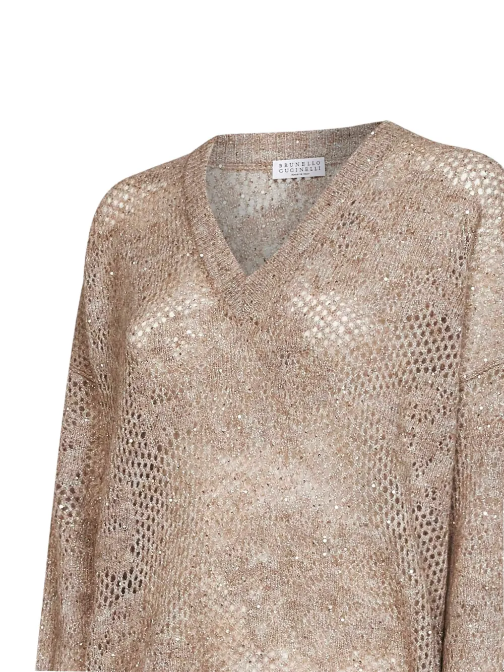 Brunello Cucinelli sequin-embellished open-knit sweater Beige
