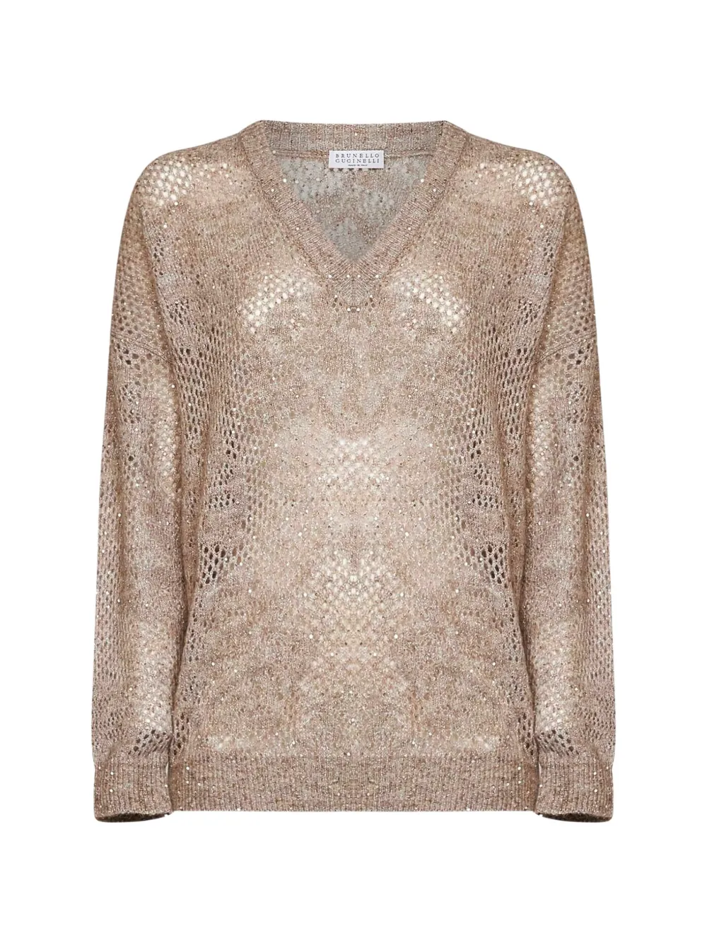 Brunello Cucinelli sequin-embellished open-knit sweater Beige