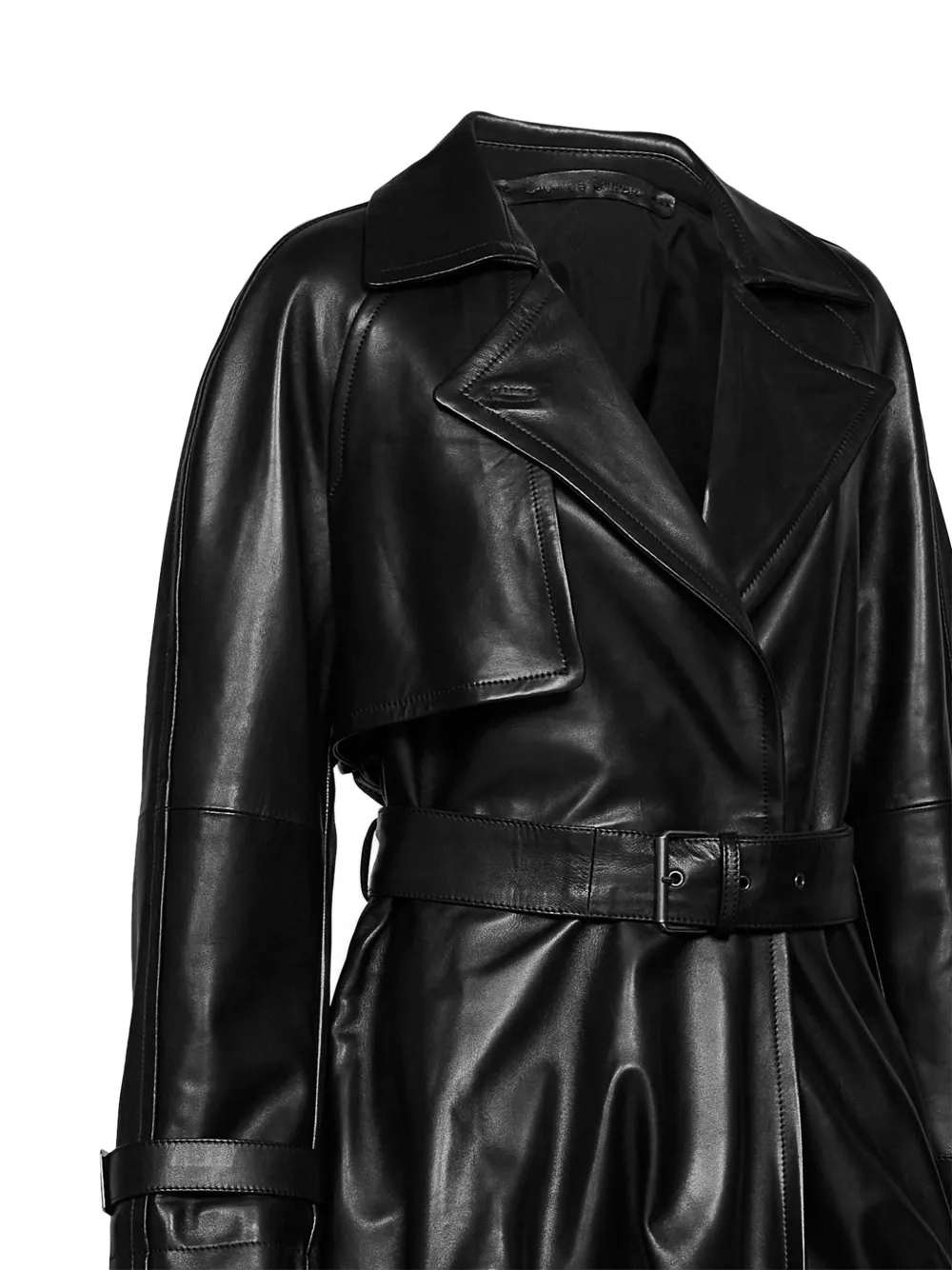 Salvatore Santoro double-breasted belted leather coat Zwart