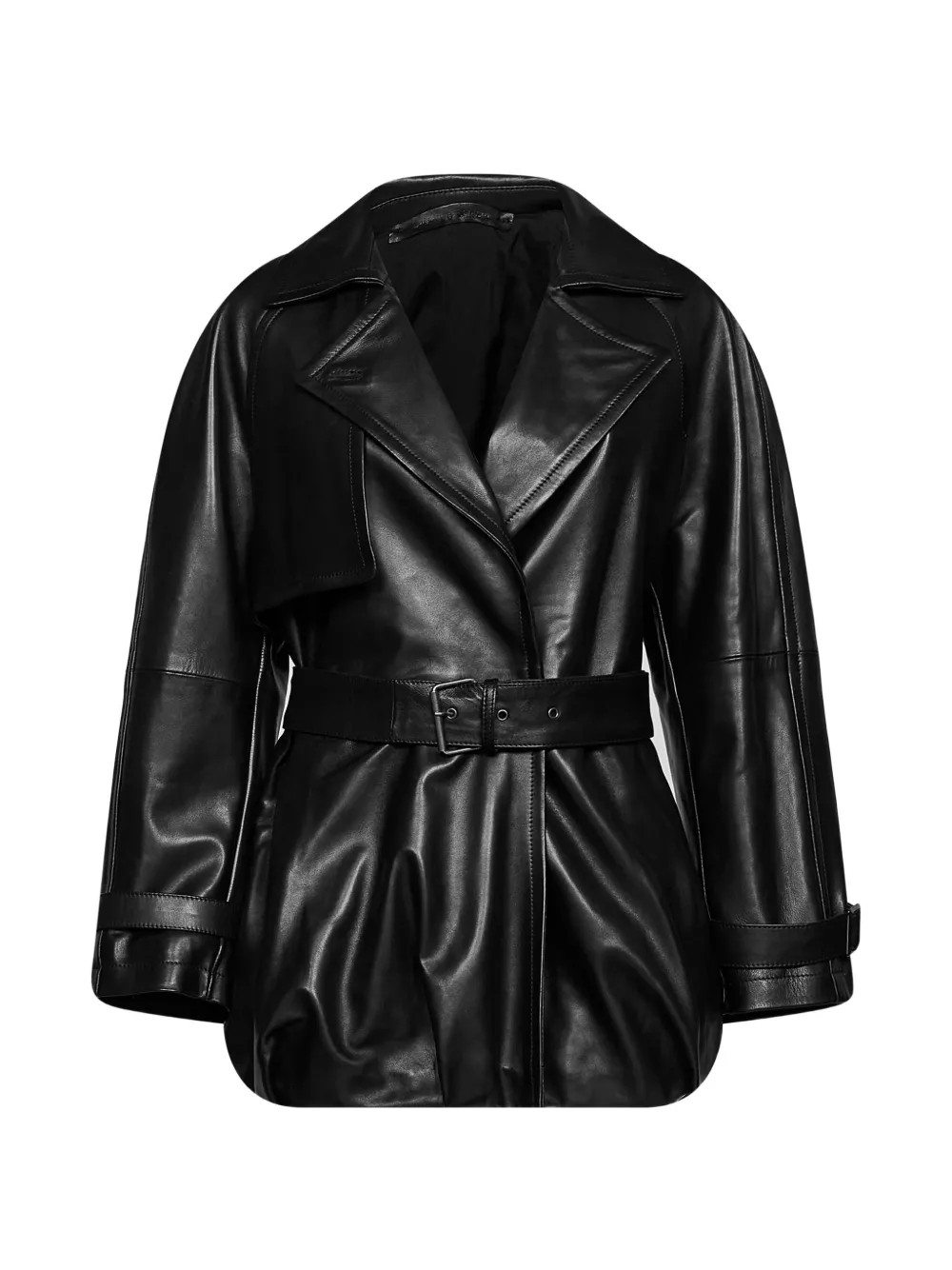 Salvatore Santoro double-breasted belted leather coat Zwart