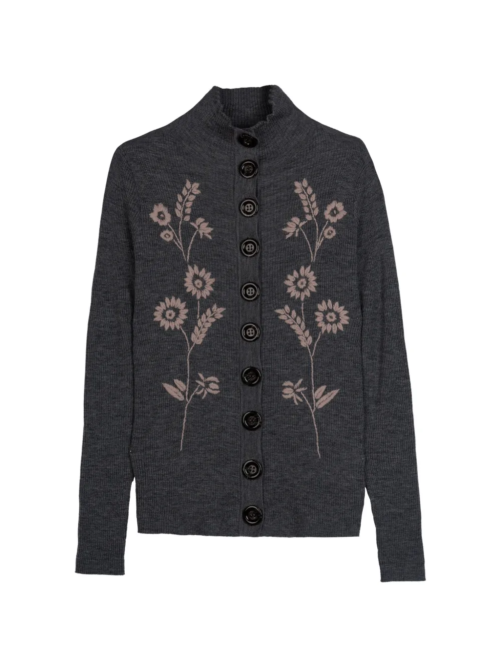 Antik Batik Chauchau floral-embroidered ribbed cardigan - Grigio