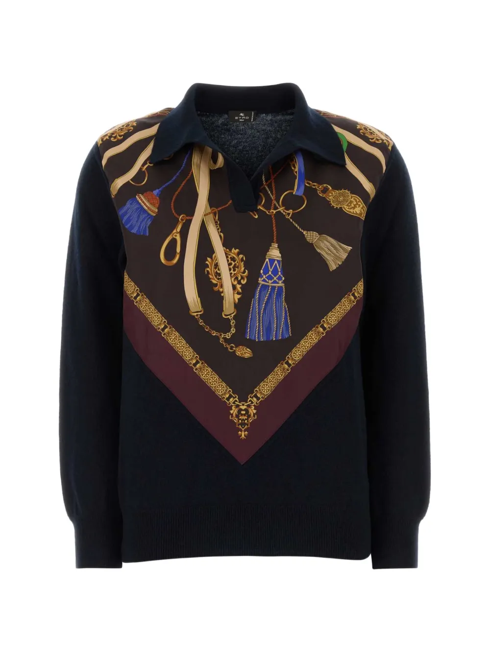 ETRO wool and cashmere sweater with zip and silk insert Blauw