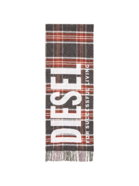 Diesel fringed scarf in check-jacquard wool blend