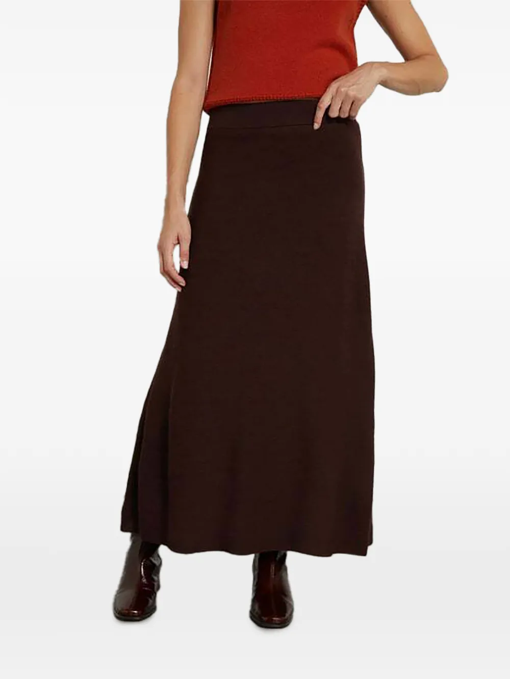 MAISON123 Gonna lunga svasata Violaine in maglia fine - Rosso