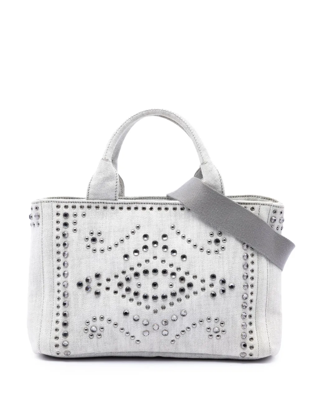 Prada Pre-Owned 2015-2026 Small Denim Canapa Bijoux and Grommet satchel - Grey
