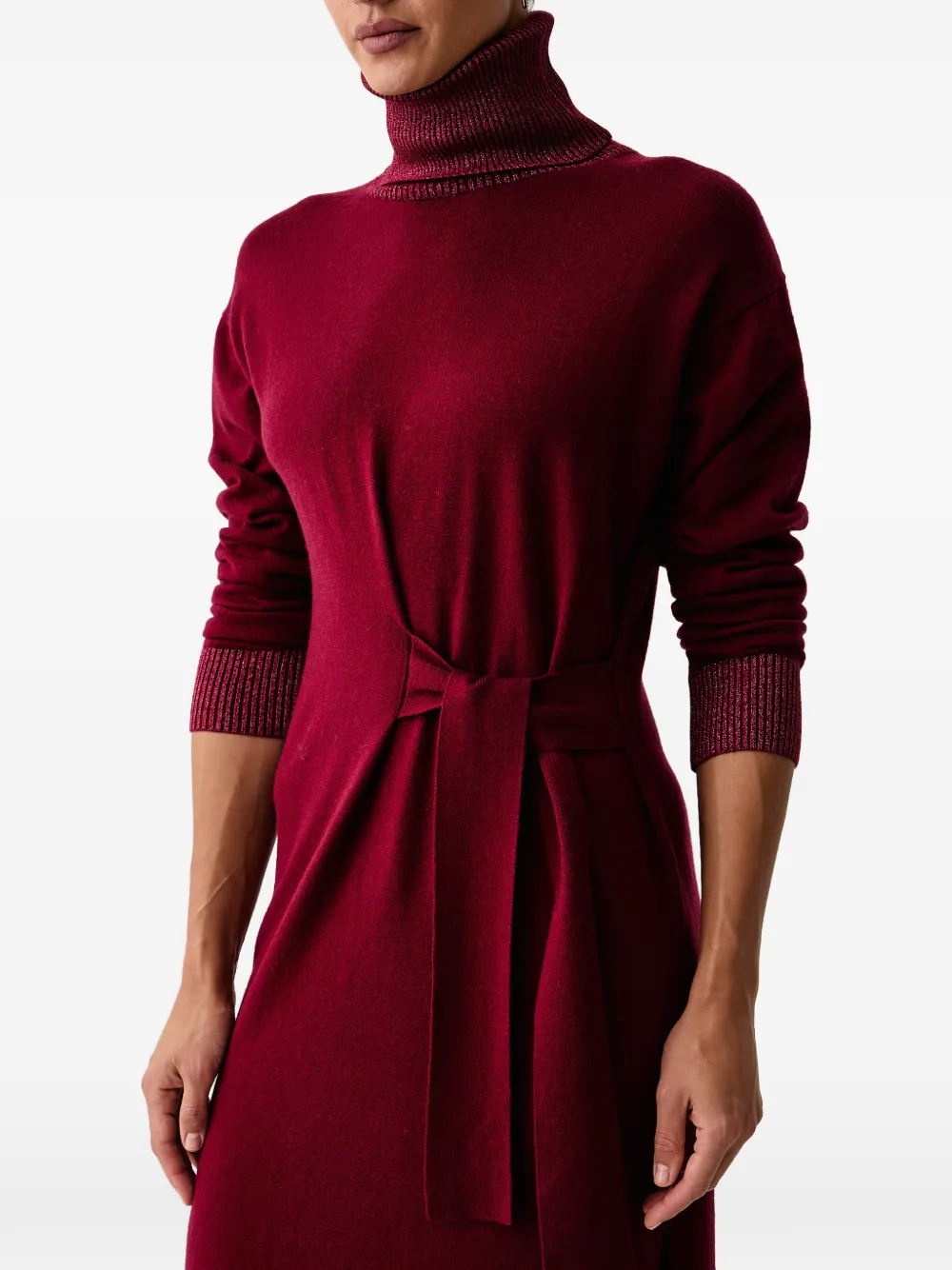 LIU JO turtleneck belted midi dress - Rosso