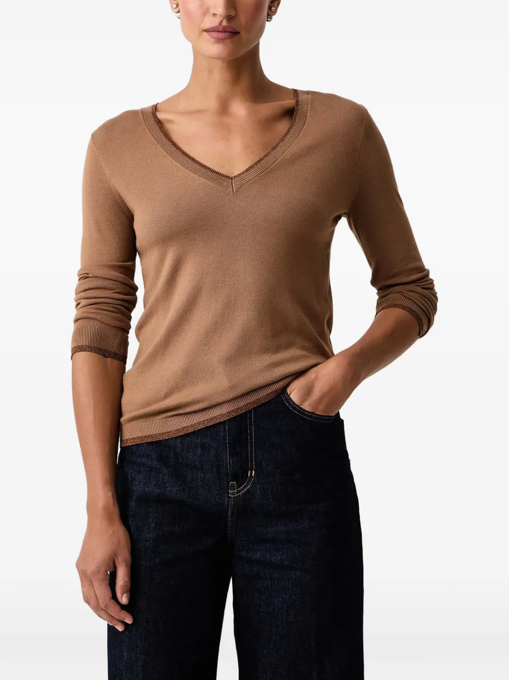 LIU JO knit sweater with V-neck Beige