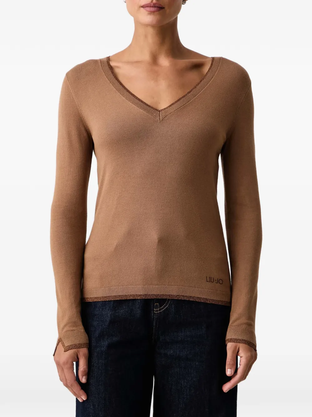 LIU JO knit sweater with V-neck Beige