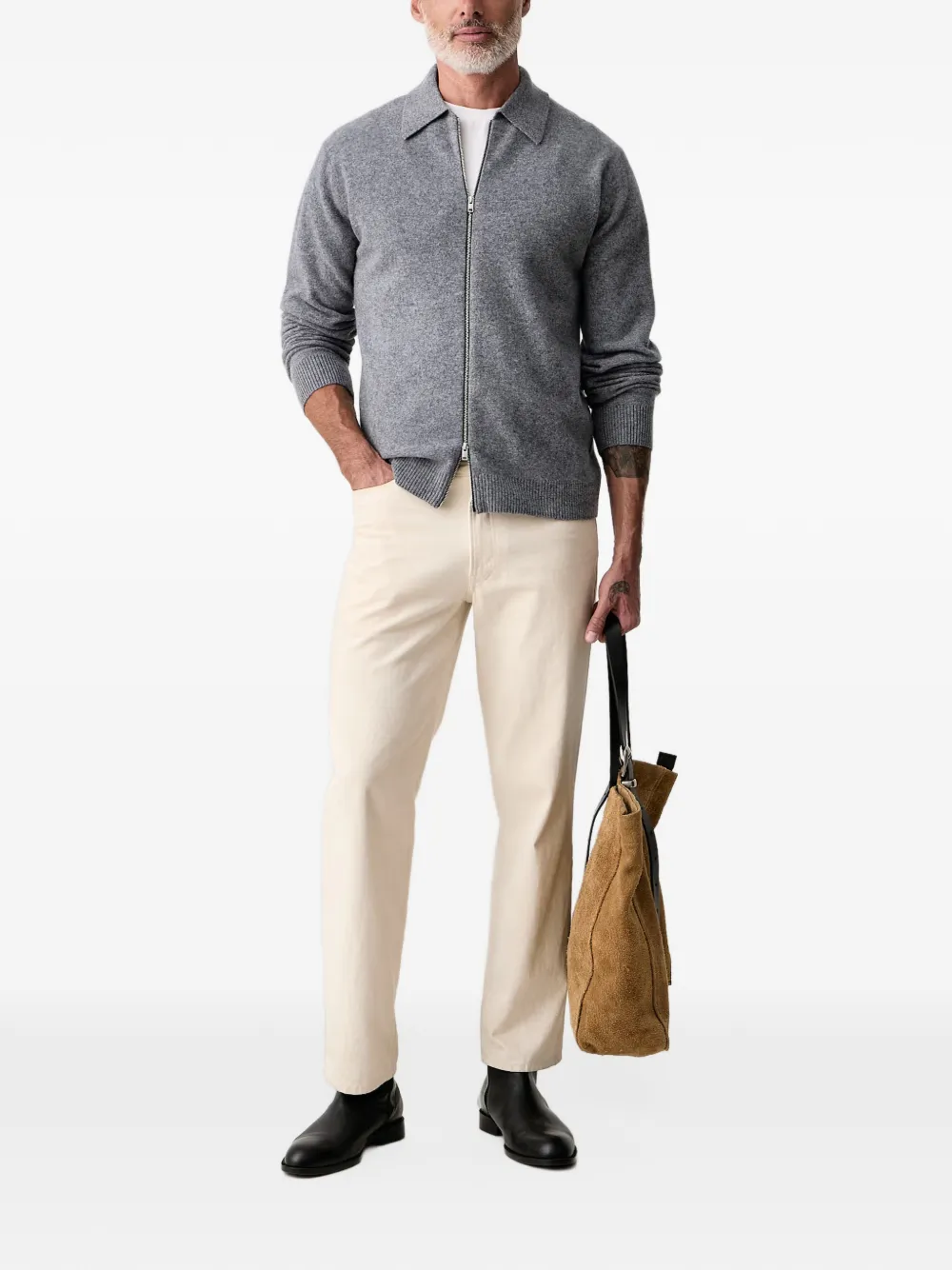 Lindbergh zip-up collared cardigan Grijs
