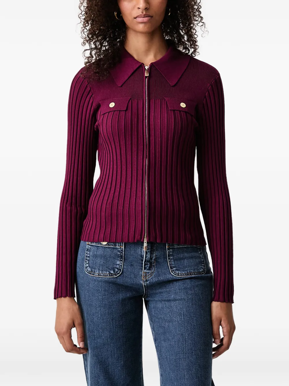 Lola Casademunt ribbed-knit zip-up cardigan - Rosso