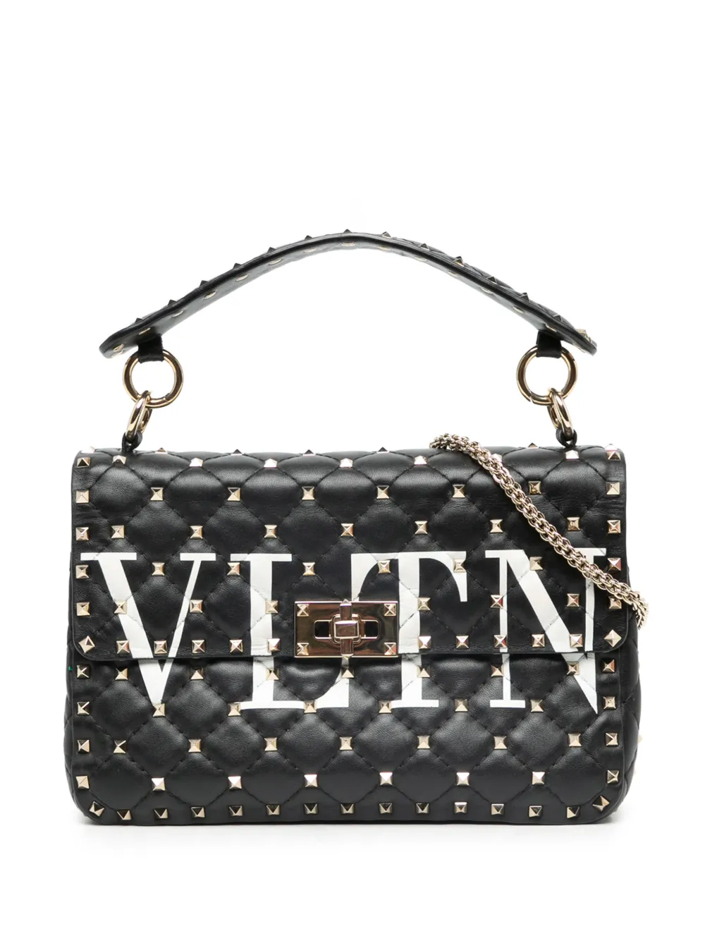 Valentino Garavani Pre-Owned 2000-2017 Medium Lambskin VLTN Rockstud Spike satchel - Nero