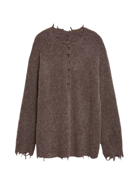 R13 Henley-Pullover im Distressed-Look