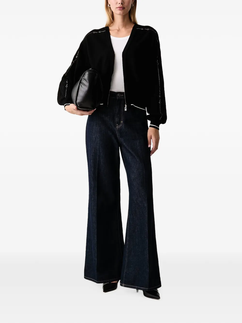 LIU JO rhinestone-embellished zip-up cardigan Zwart