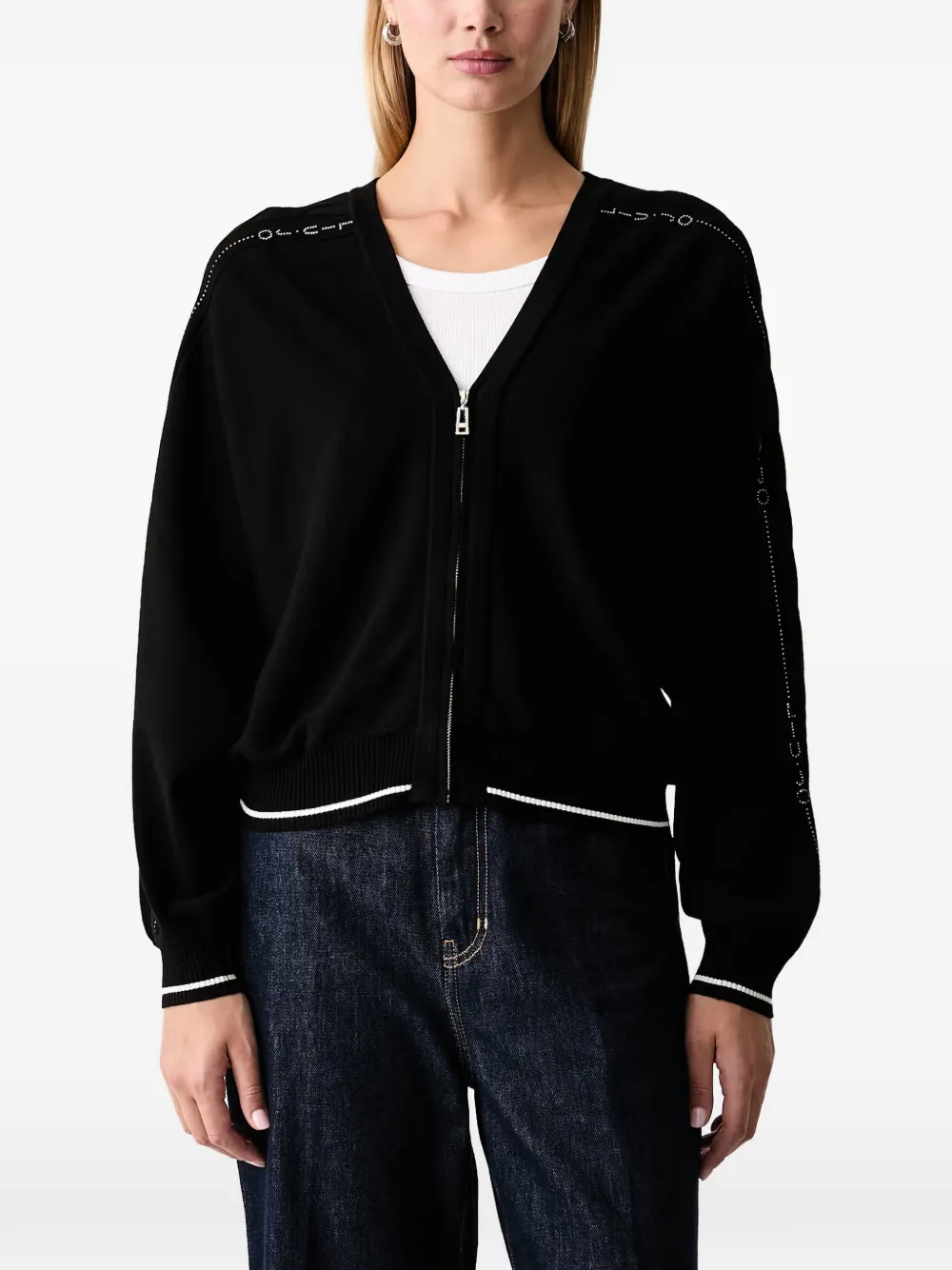 LIU JO rhinestone-embellished zip-up cardigan - Nero