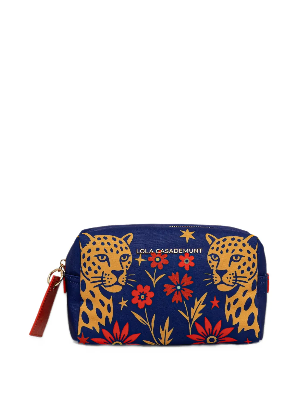Lola Casademunt leopard-print floral-print make-up bag - Blu