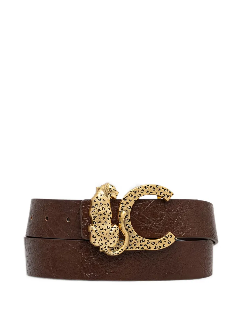 Lola Casademunt leopard-buckle crinkled belt - Marrone