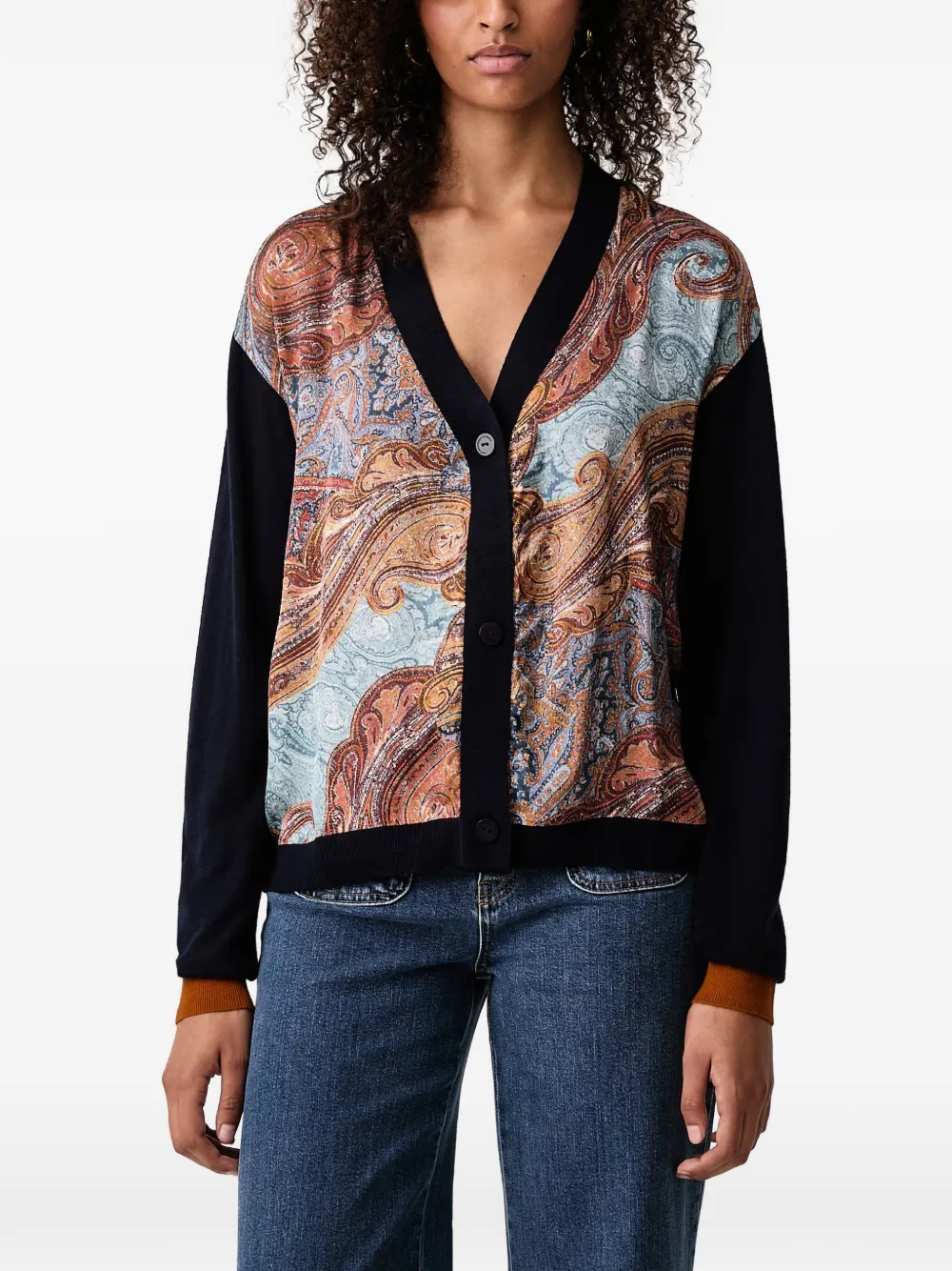 Lola Casademunt paisley-print colour-block cardigan - Blu
