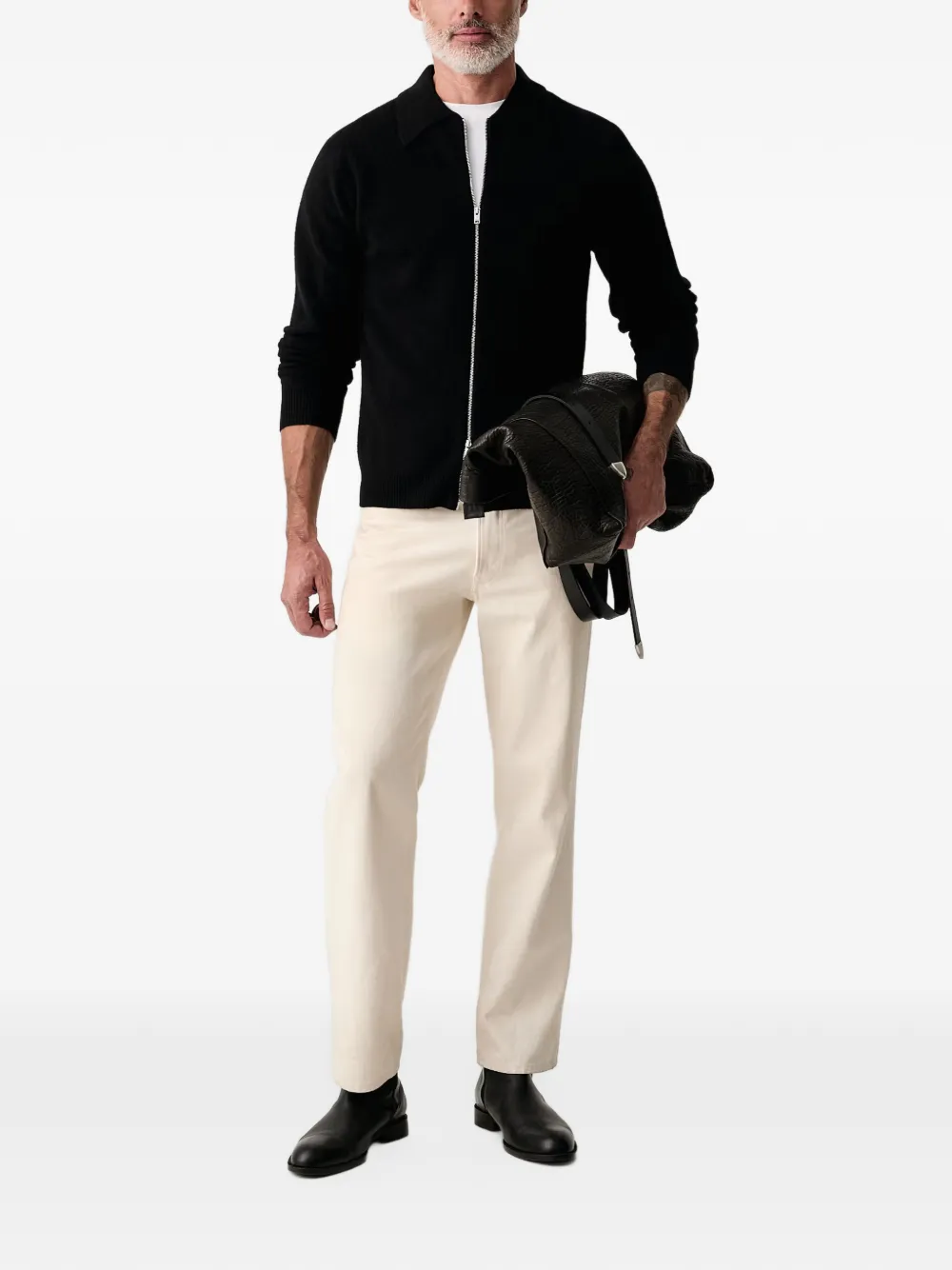 Lindbergh zip-up spread-collar cardigan Zwart