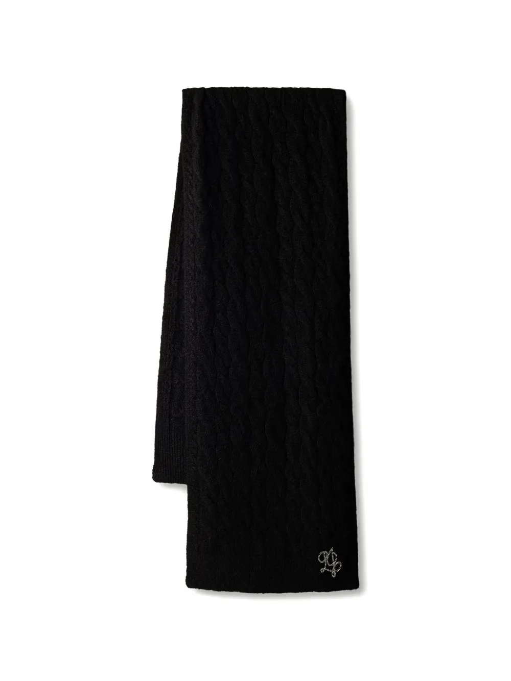 LIU JO cable-knit logo-plaque scarf - Nero