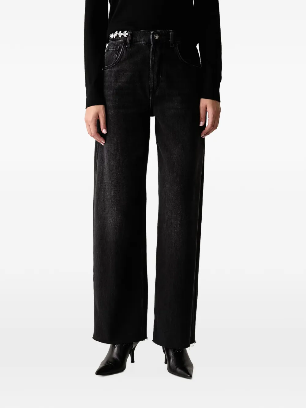 LIU JO crystal-embellished raw-cut jeans - Nero