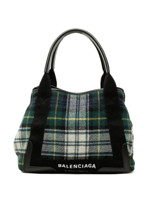 Balenciaga Pre-Owned 2005-2026 Plaid Wool Navy Cabas S tote bag