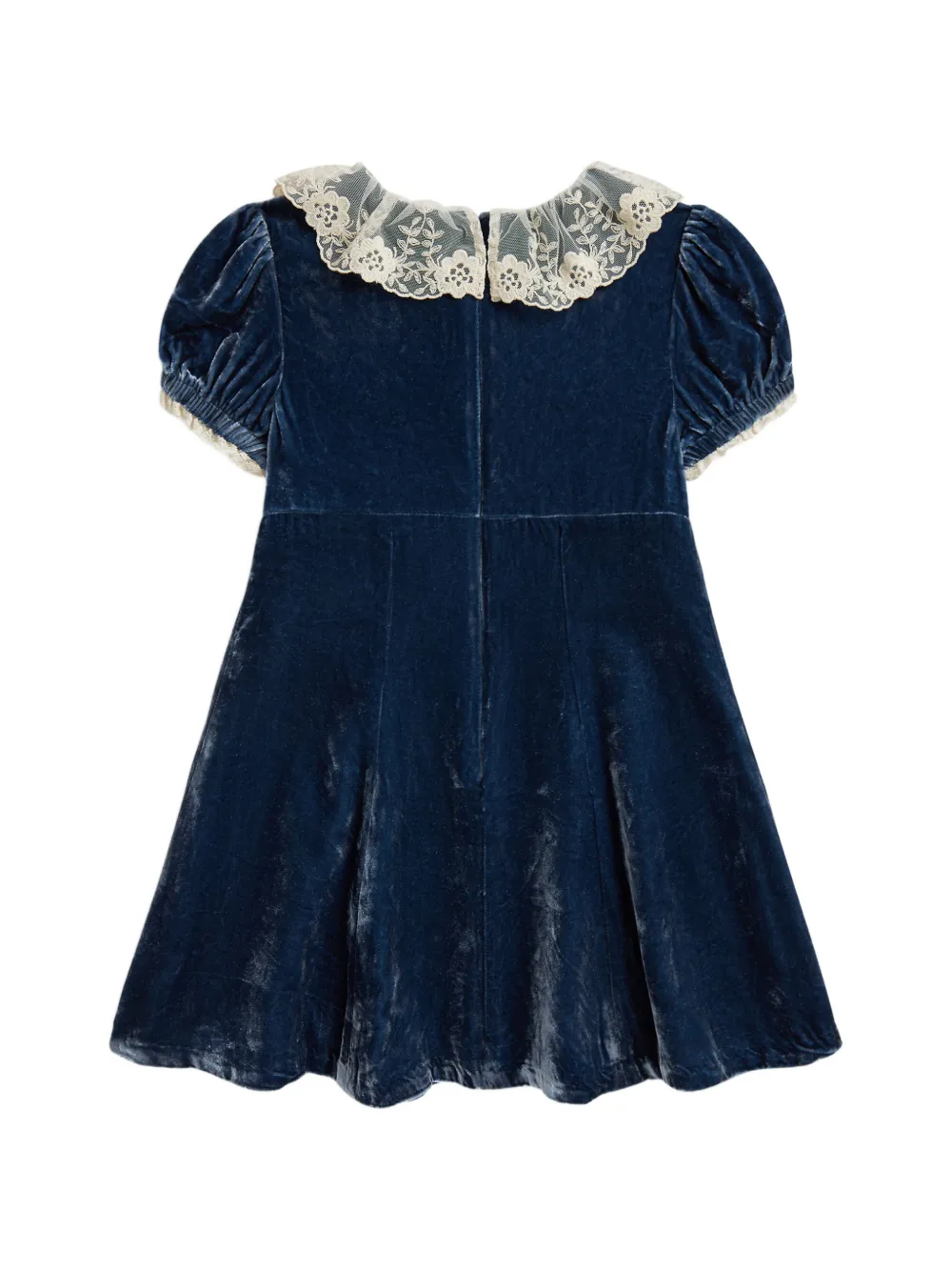 POLO RALPH LAUREN KIDS lace-trim velvet dress Blauw