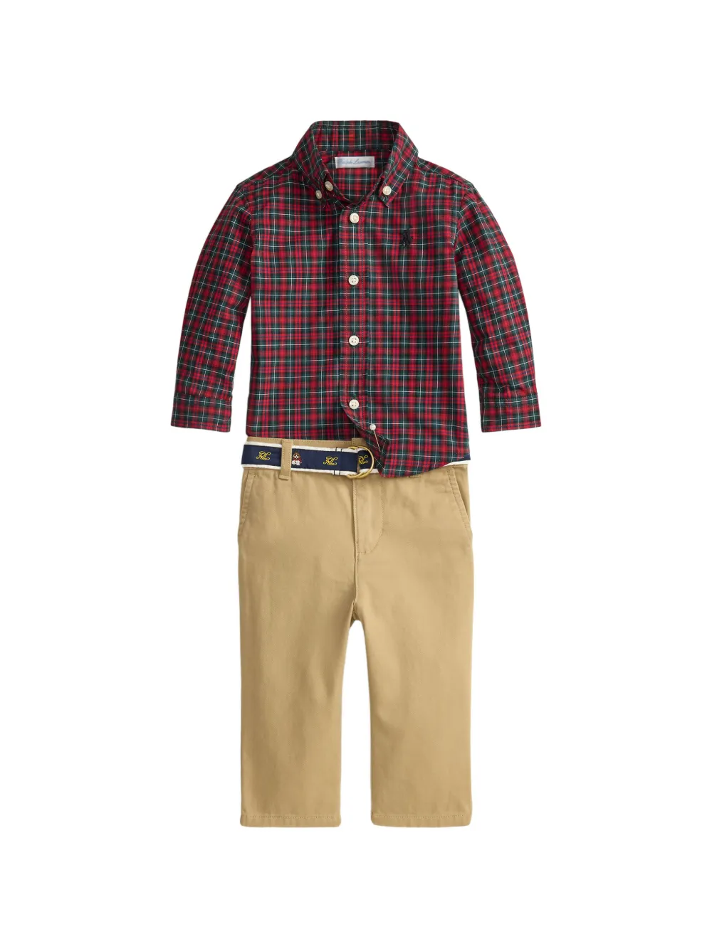 POLO RALPH LAUREN KIDS check-pattern belted trousers set Beige