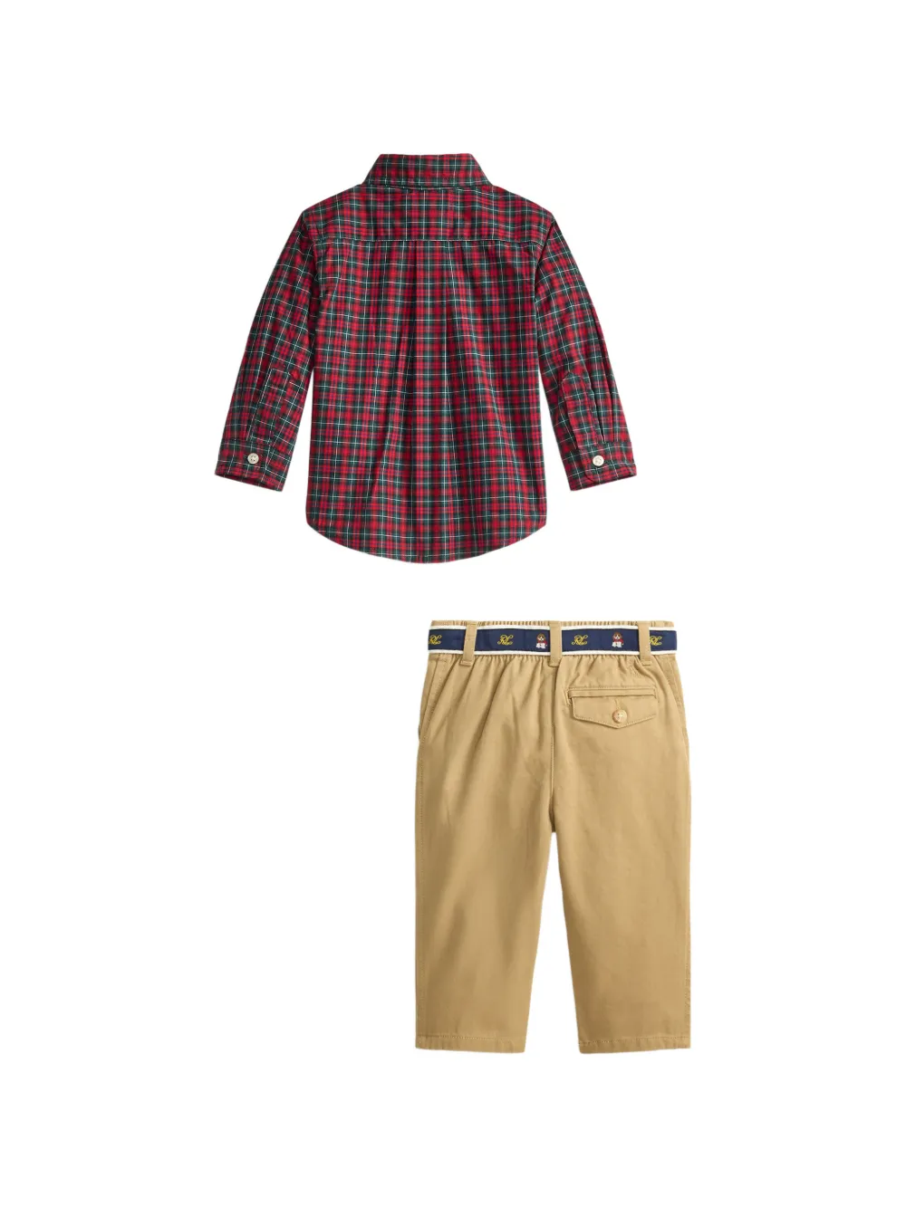 POLO RALPH LAUREN KIDS check-pattern belted trousers set Beige