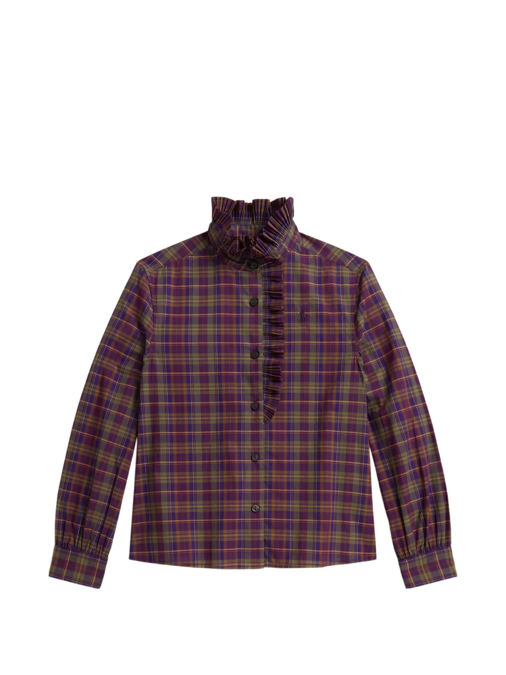 POLO RALPH LAUREN KIDS plaid ruffled cotton poplin top Paars