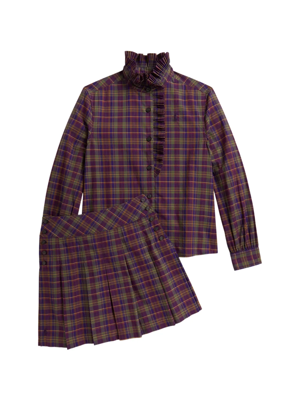 POLO RALPH LAUREN KIDS plaid ruffled cotton poplin top - Viola