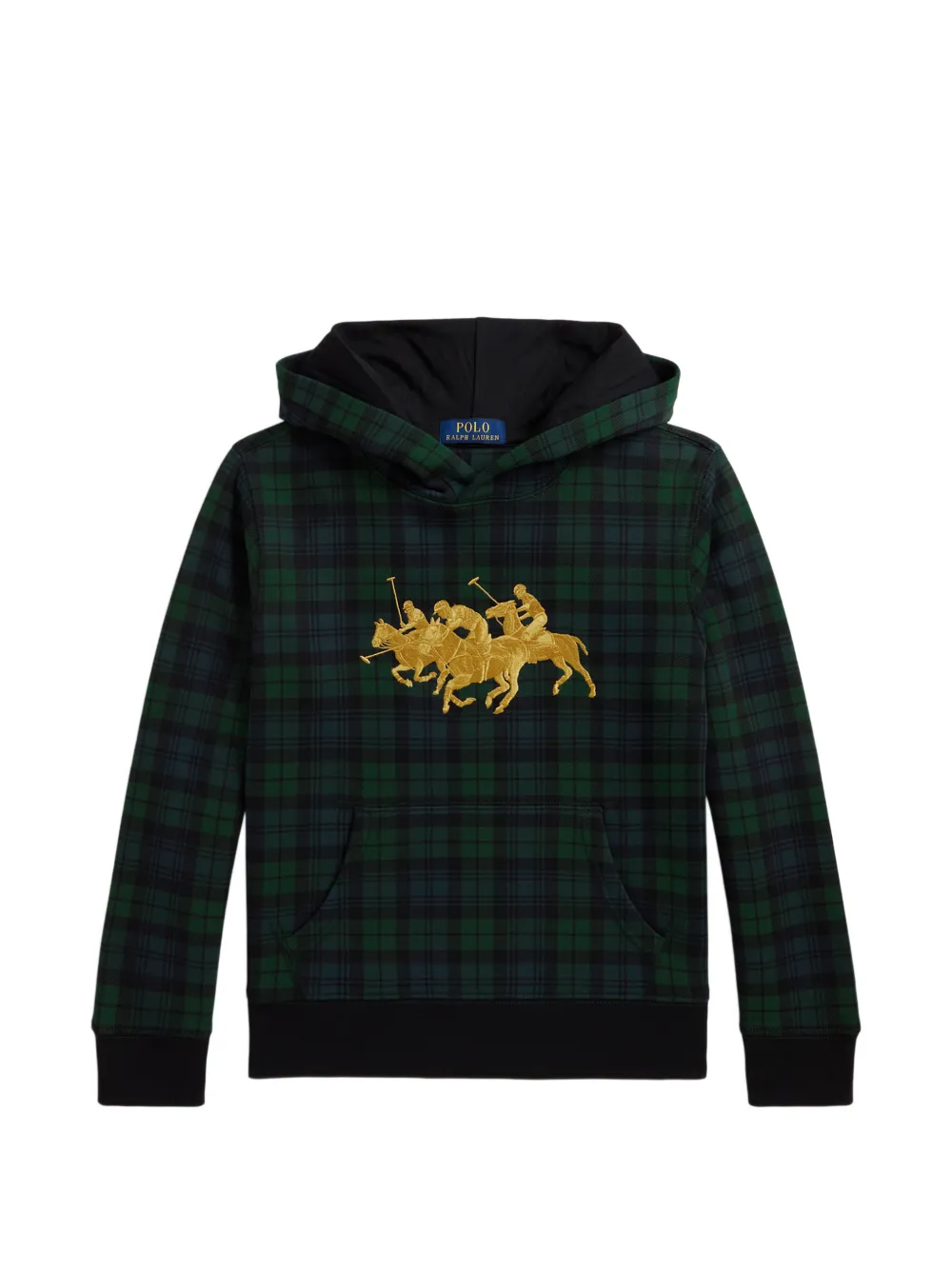 POLO RALPH LAUREN KIDS triple-Pony plaid fleece hoodie - Verde