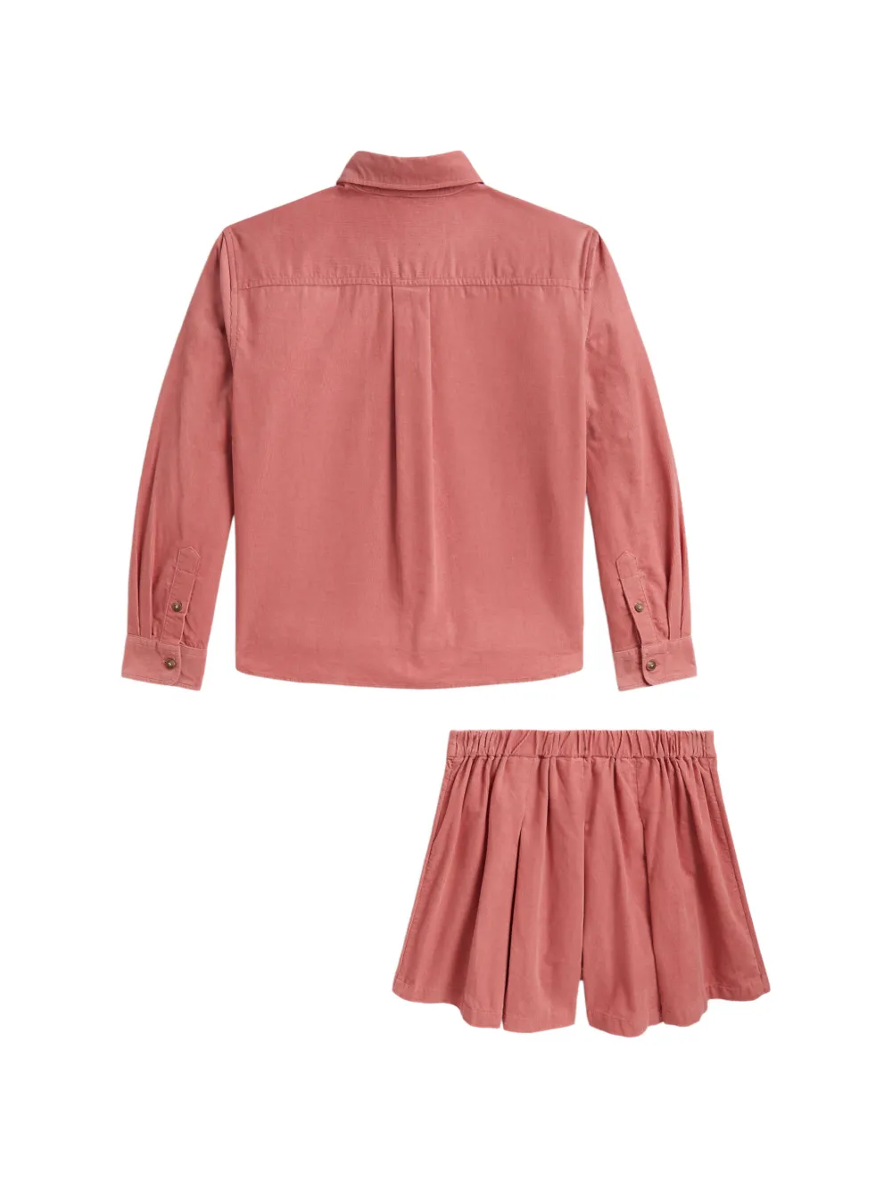 POLO RALPH LAUREN KIDS cotton corduroy shirt & culotte shorts set Rood