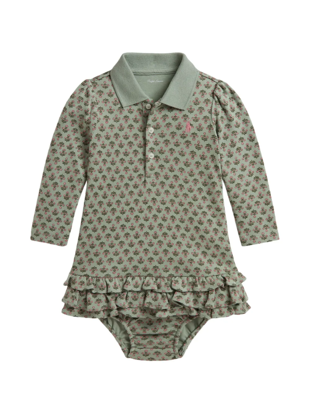 POLO RALPH LAUREN KIDS floral soft-cotton Polo dress & bloomer Groen
