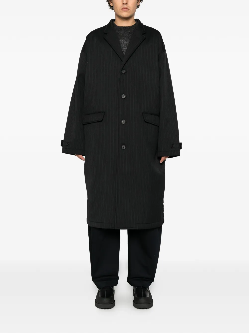 Comme des Garçons Homme pinstriped quilted coat Zwart