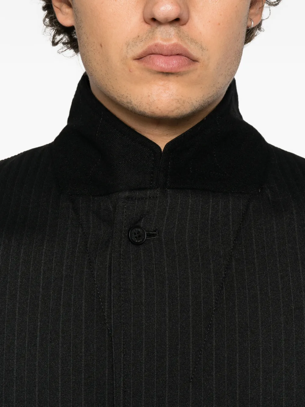 Comme des Garçons Homme pinstriped quilted coat Zwart