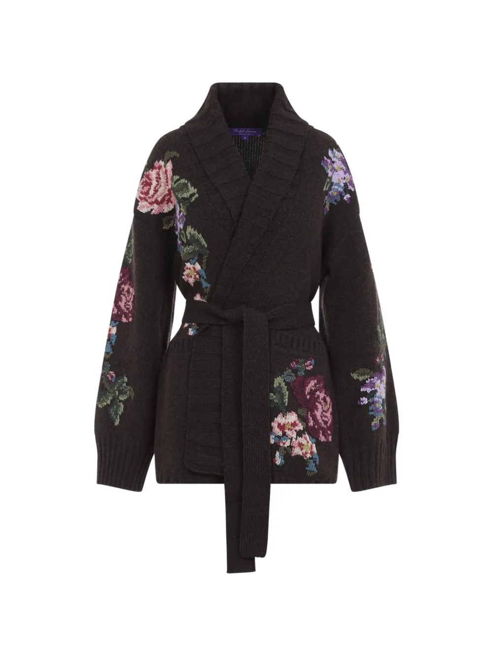 Ralph Lauren Collection floral-intarsia belted cardigan - Marrone