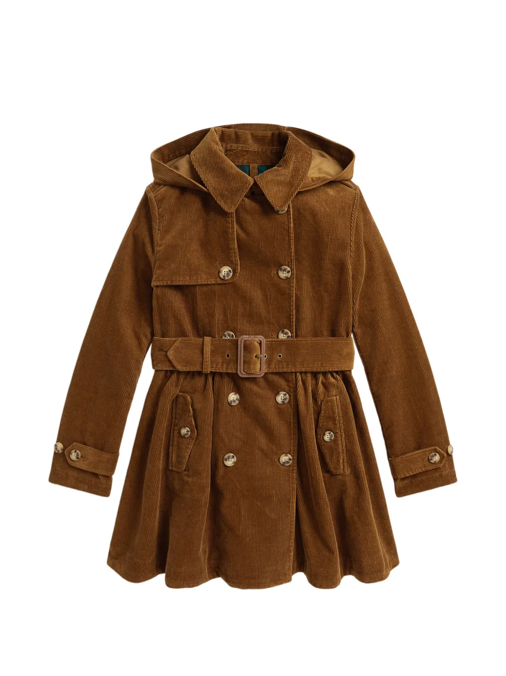 POLO RALPH LAUREN KIDS cotton corduroy hooded trench coat - Marrone
