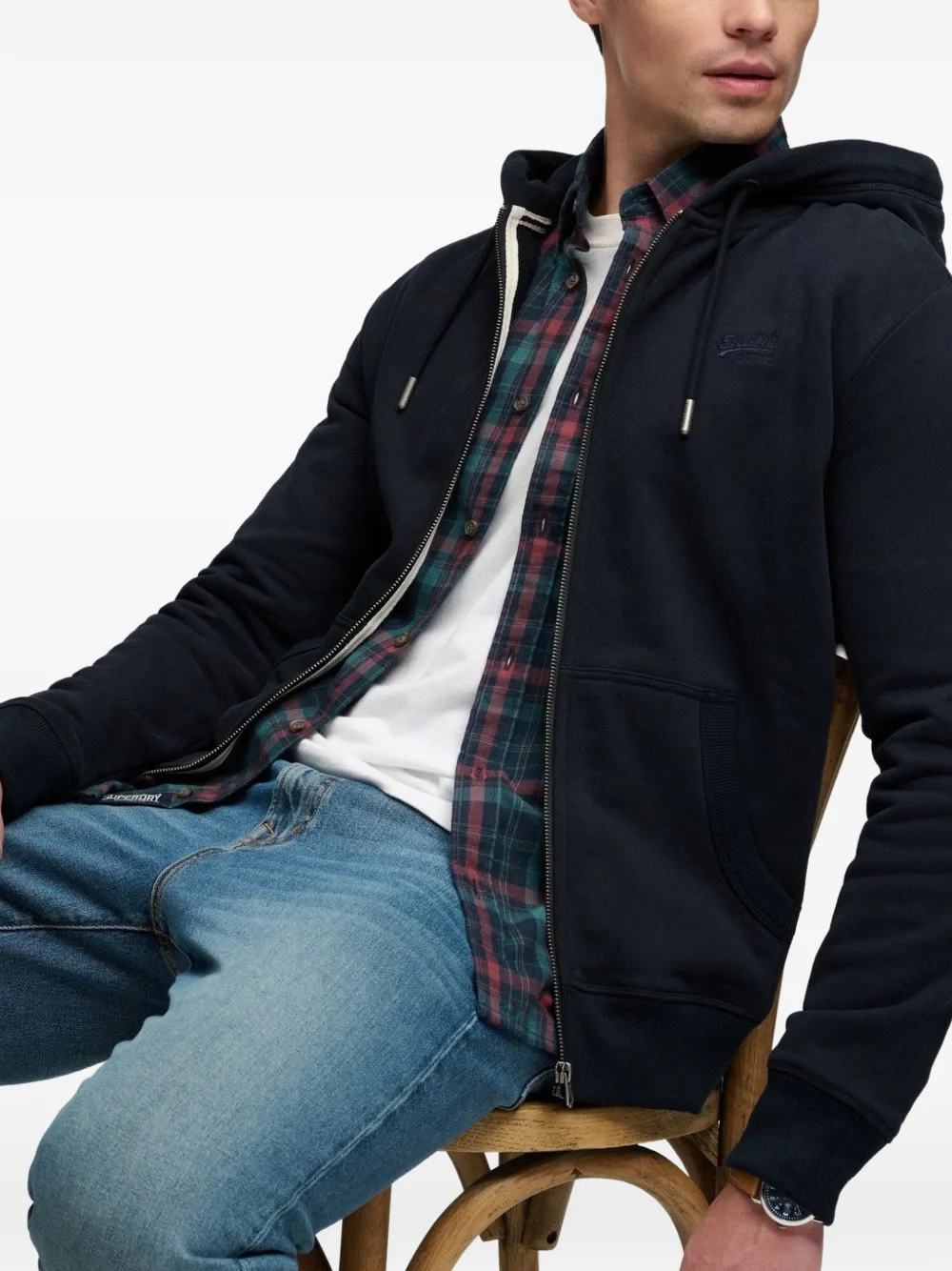 Superdry Essential logo zip-up hoodie Blauw