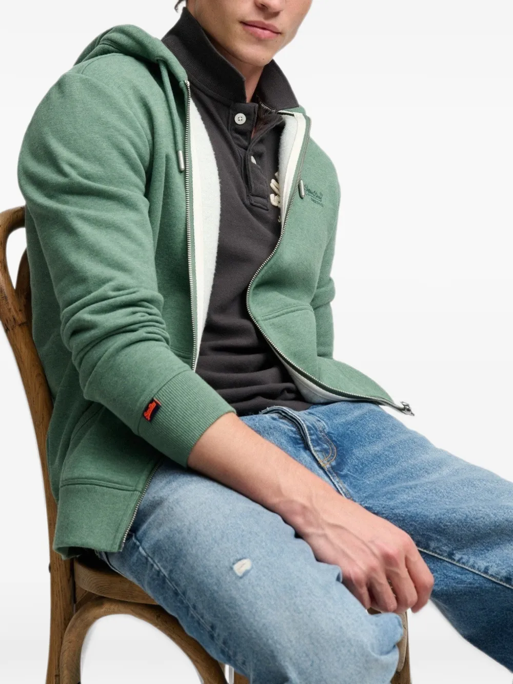 Superdry zip-up Essential logo hoodie Groen