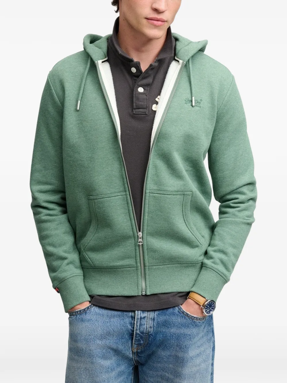 Superdry zip-up Essential logo hoodie - Verde