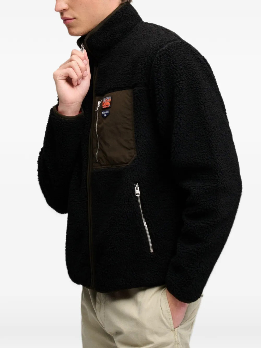 Superdry Retro zip-up fleece jacket Zwart