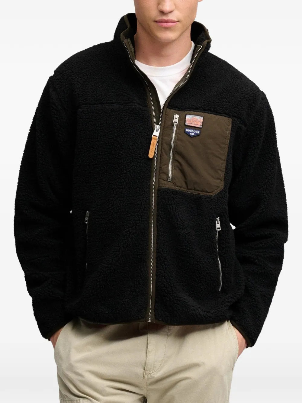 Superdry Retro zip-up fleece jacket Zwart