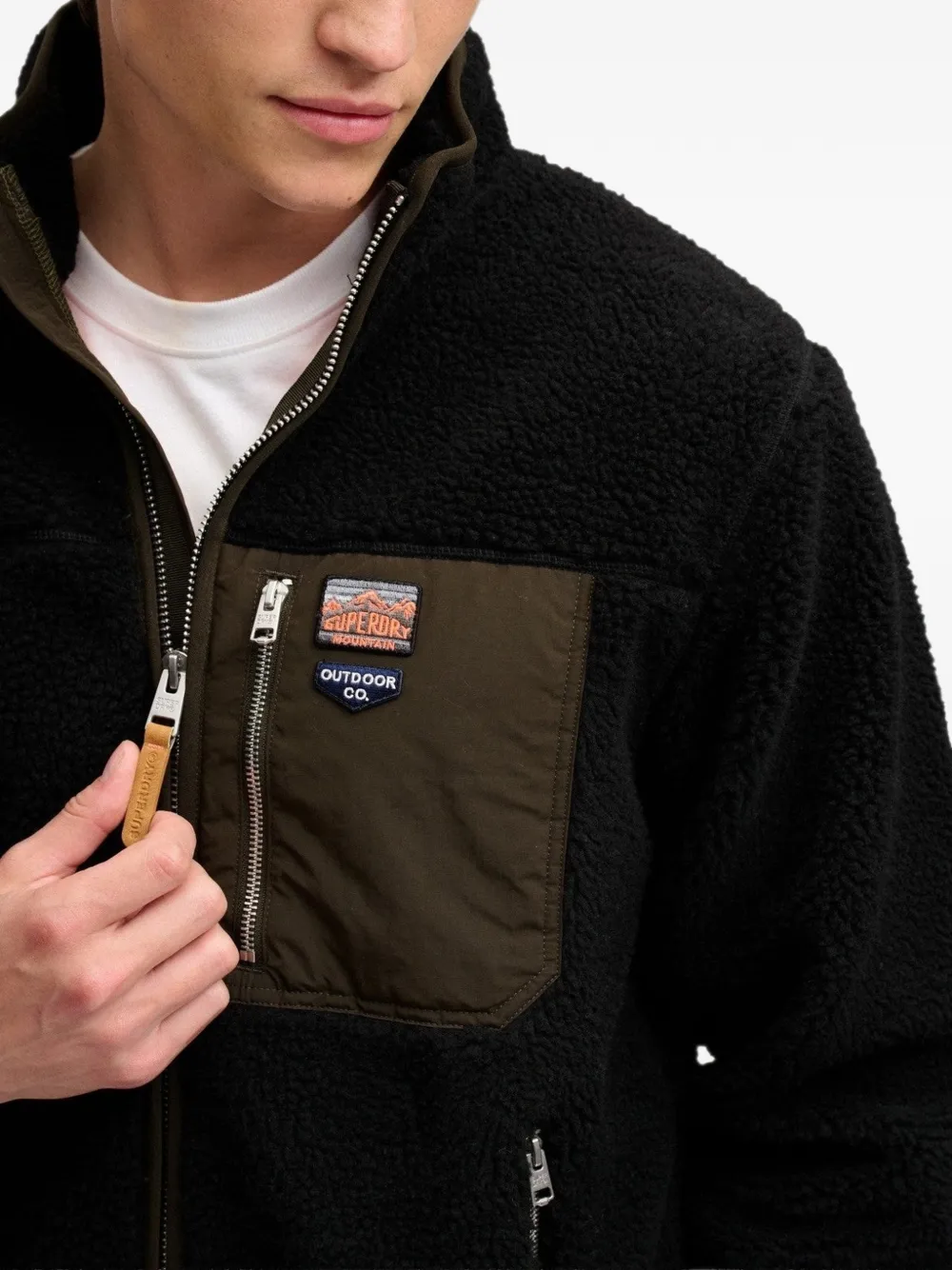 Superdry Retro zip-up fleece jacket Zwart