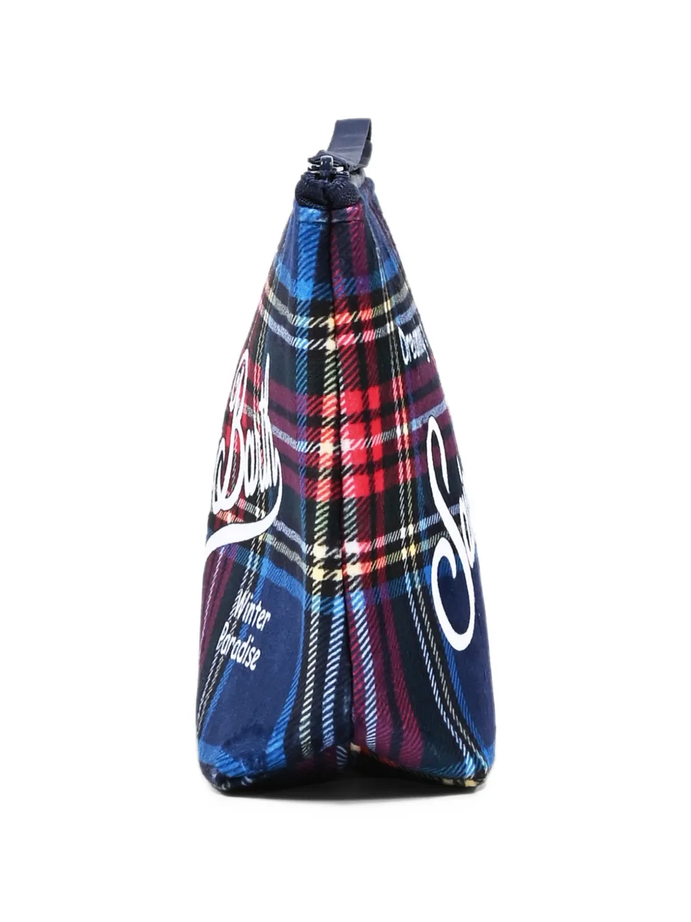 MC2 Saint Barth Aline tartan-print logo-print clutch bag Blauw