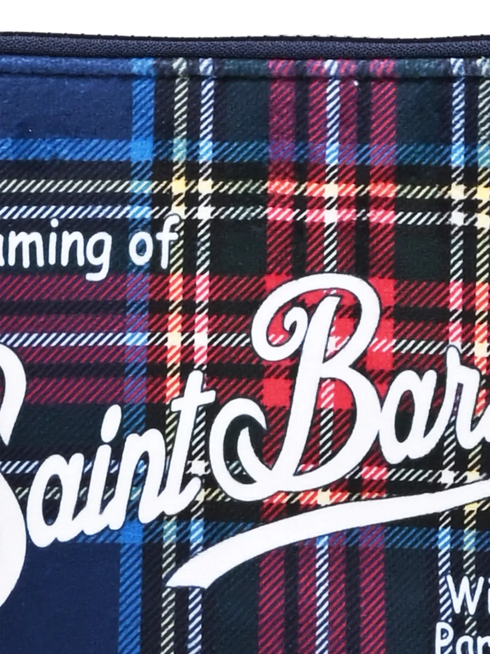 MC2 Saint Barth Aline tartan-print logo-print clutch bag Blauw