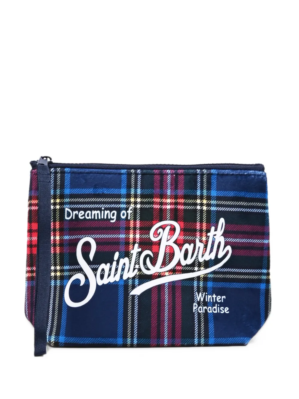 MC2 Saint Barth Aline tartan-print logo-print clutch bag Blauw