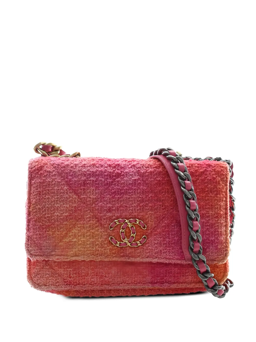 CHANEL Pre-Owned 2020 Tweed Ombre 19 Wallet On Chain satchel - Pink