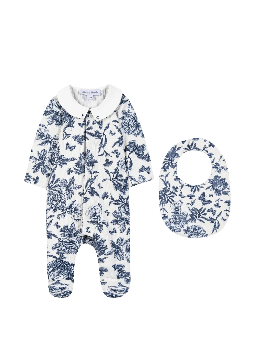 Tartine Et Chocolat floral-print peter pan collar babygrow set Wit