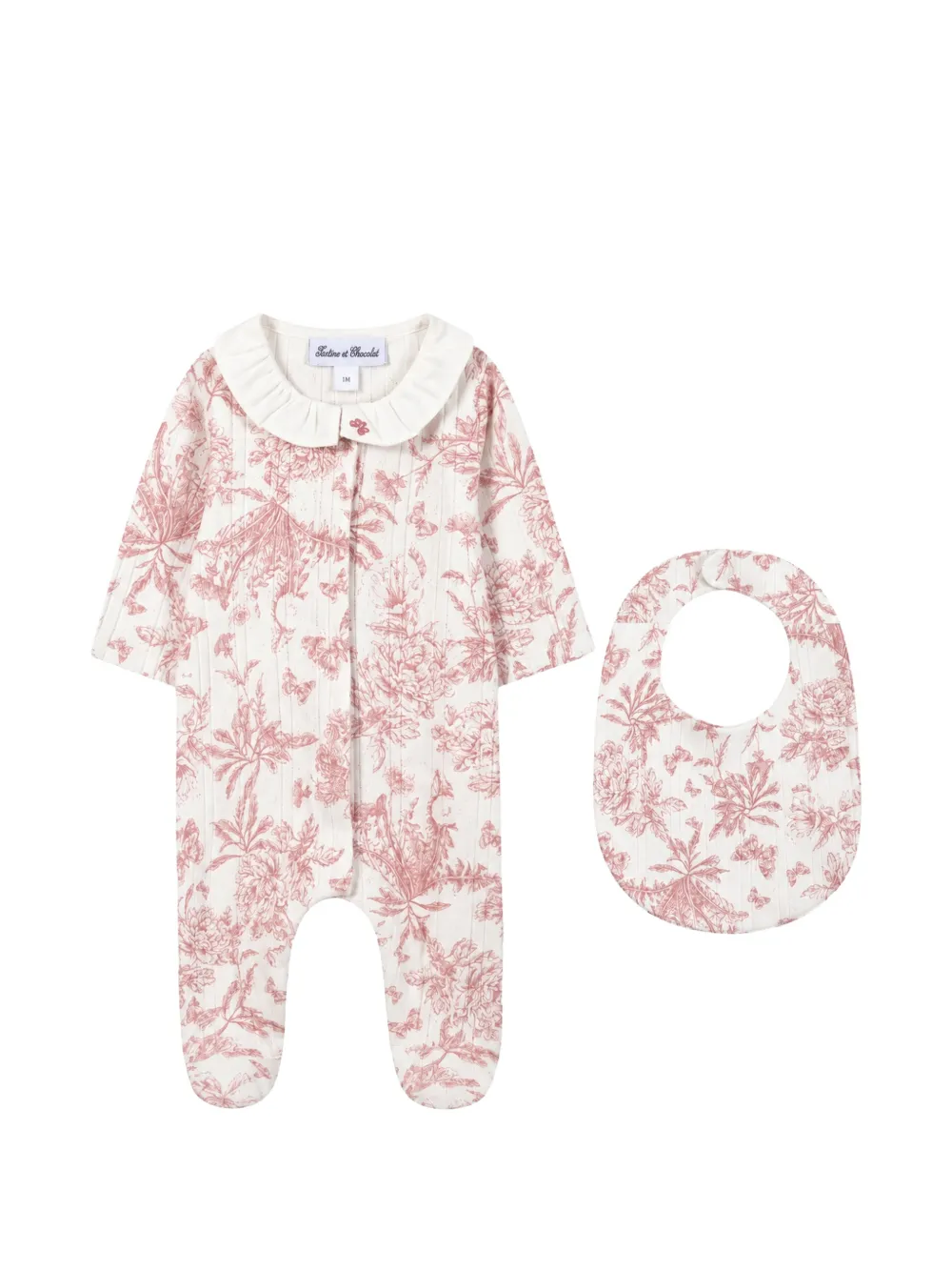 Tartine Et Chocolat floral-print ruffled-collar babygrow set Wit